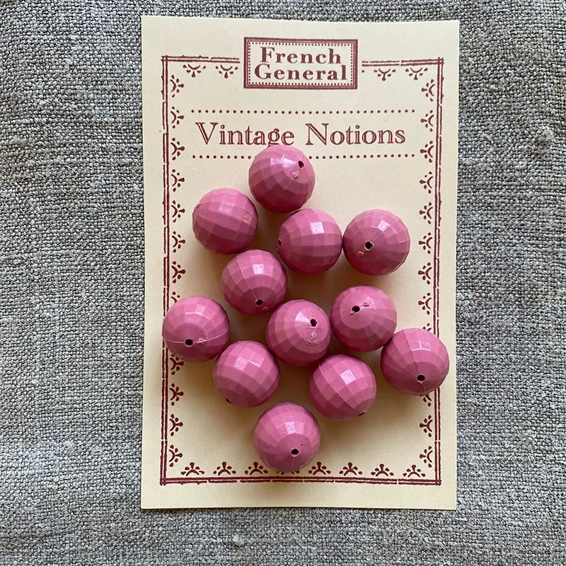 French General Vintage Plastica perles roses 15 mm x12