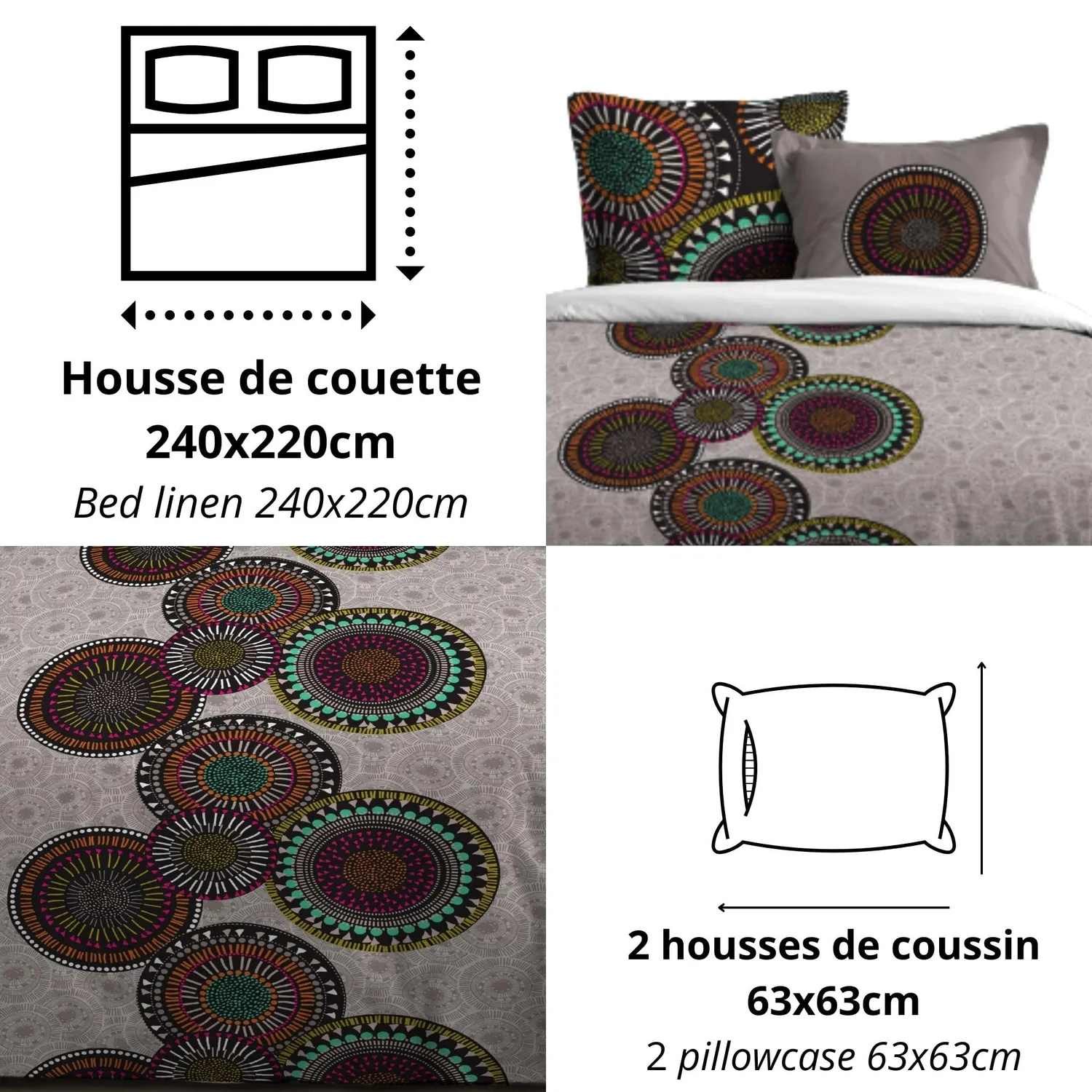 STOF Kizomba parure housse de couette gris 240x220 cm coton
