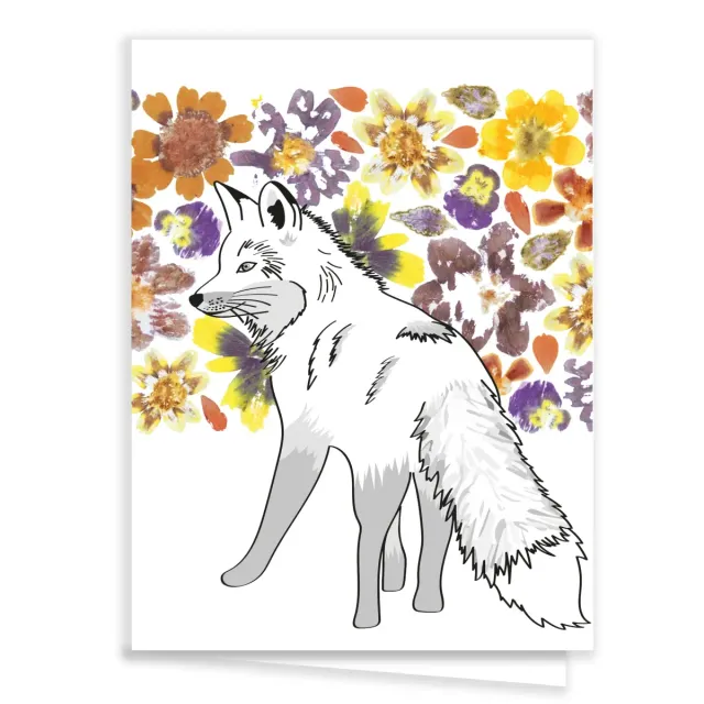 Tribu Indigo carte vœux renard fleurie A6 papier recyclé