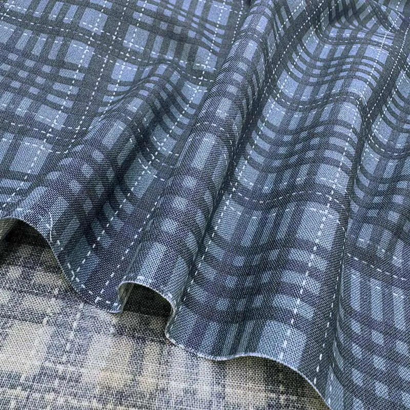 Yoko Saito 2026-01-A14 tissu coton carreaux bleus au mètre