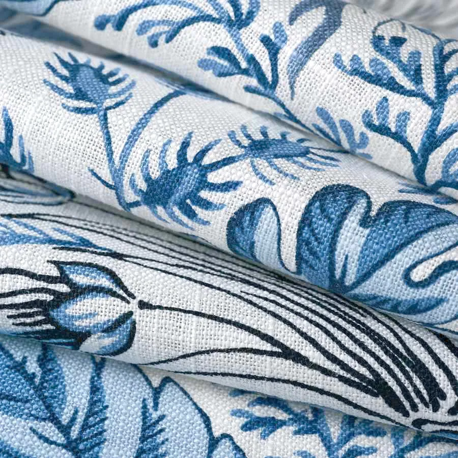 French General Gardinier Indigo tissu ameublement lin indigo au mètre