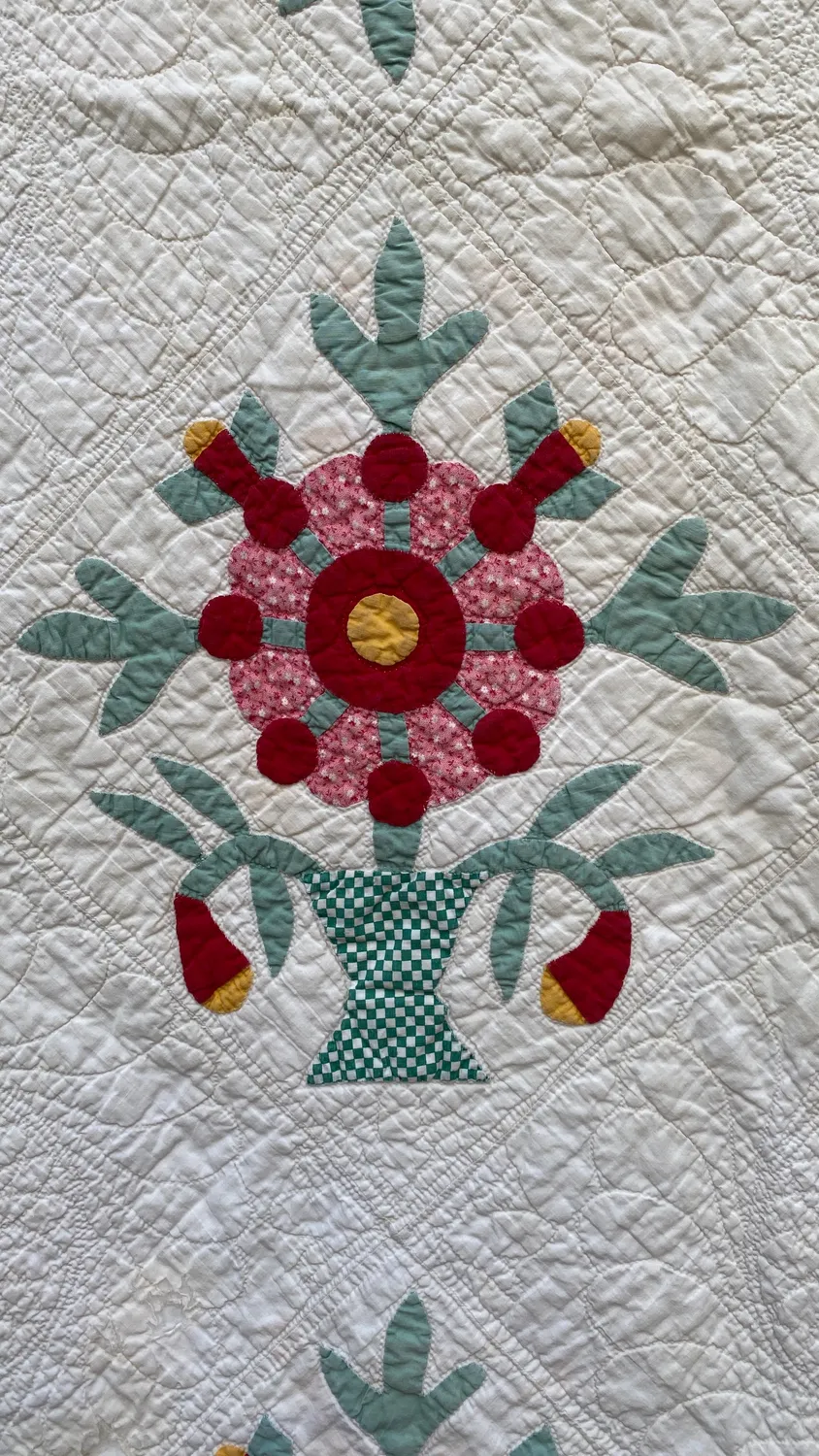 French General Vintage Coxcomb Rose quilt appliqué 77x78