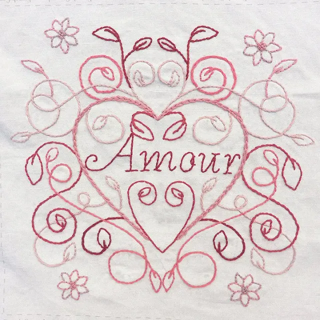 French General Amour Heart canevas broderie lin 25x25cm sachet