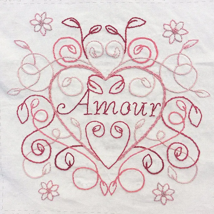 French General Amour Heart canevas broderie lin 25x25cm sachet
