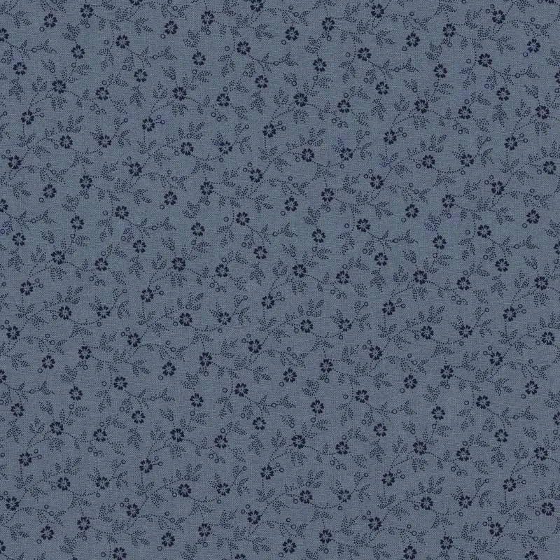 Yoko Saito web2603-A11 tissu coton bleu fleurs au mètre 110 cm