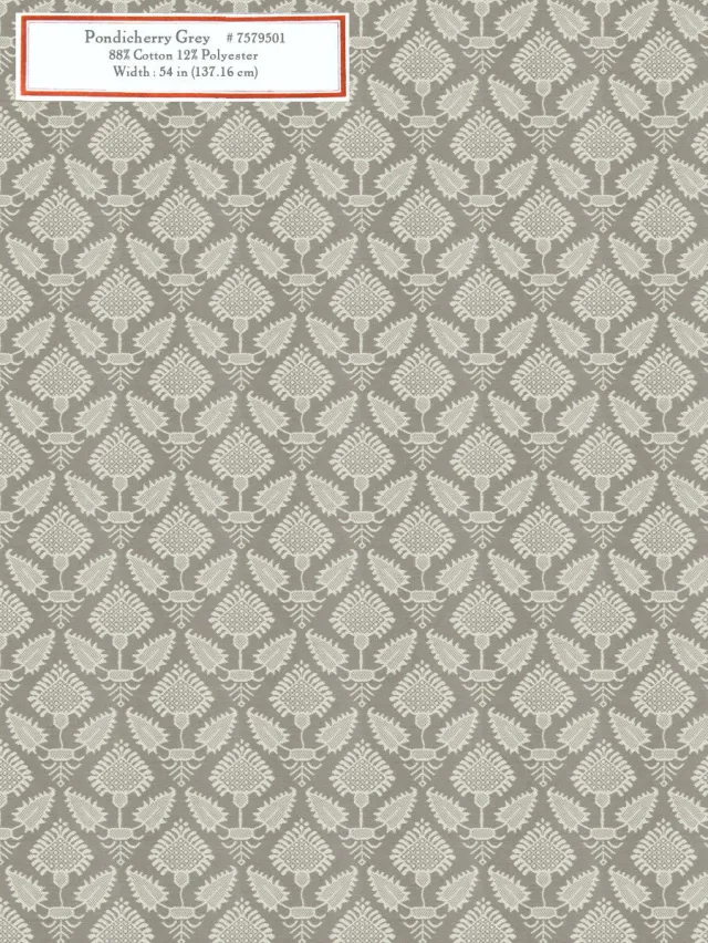 French General Pondicherry Grey tissu ameublement gris au mètre