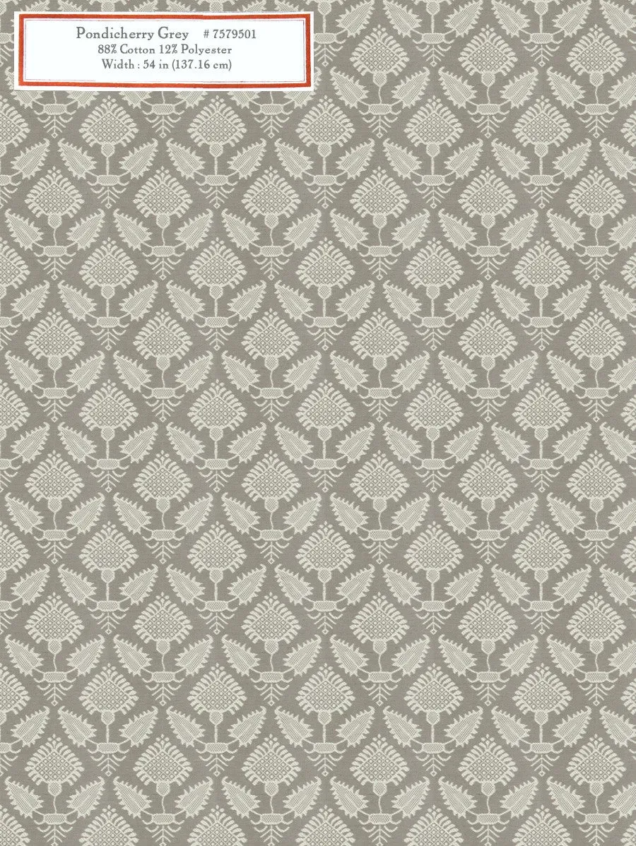 French General Pondicherry Grey tissu ameublement gris au mètre
