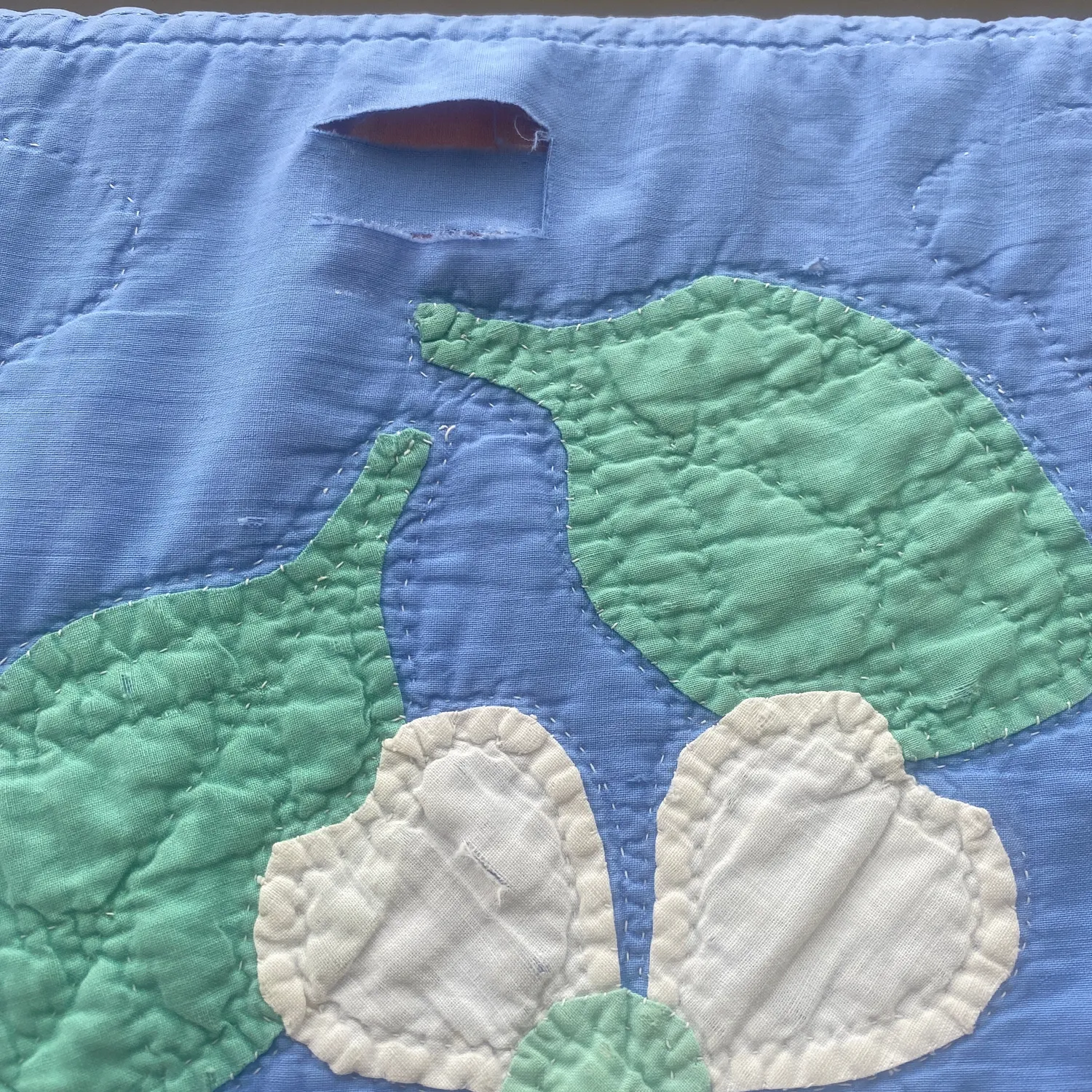 French General Vintage Floral quilt ancien appliqué bleu 231x178 cm