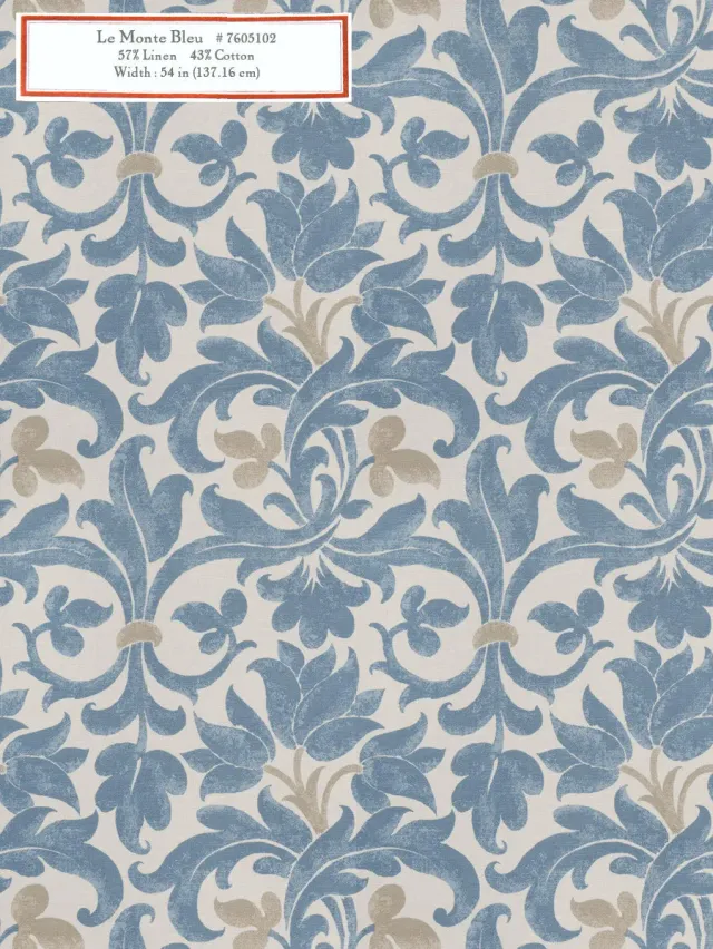 French General Le Monte Bleu tissu ameublement 137 cm au mètre