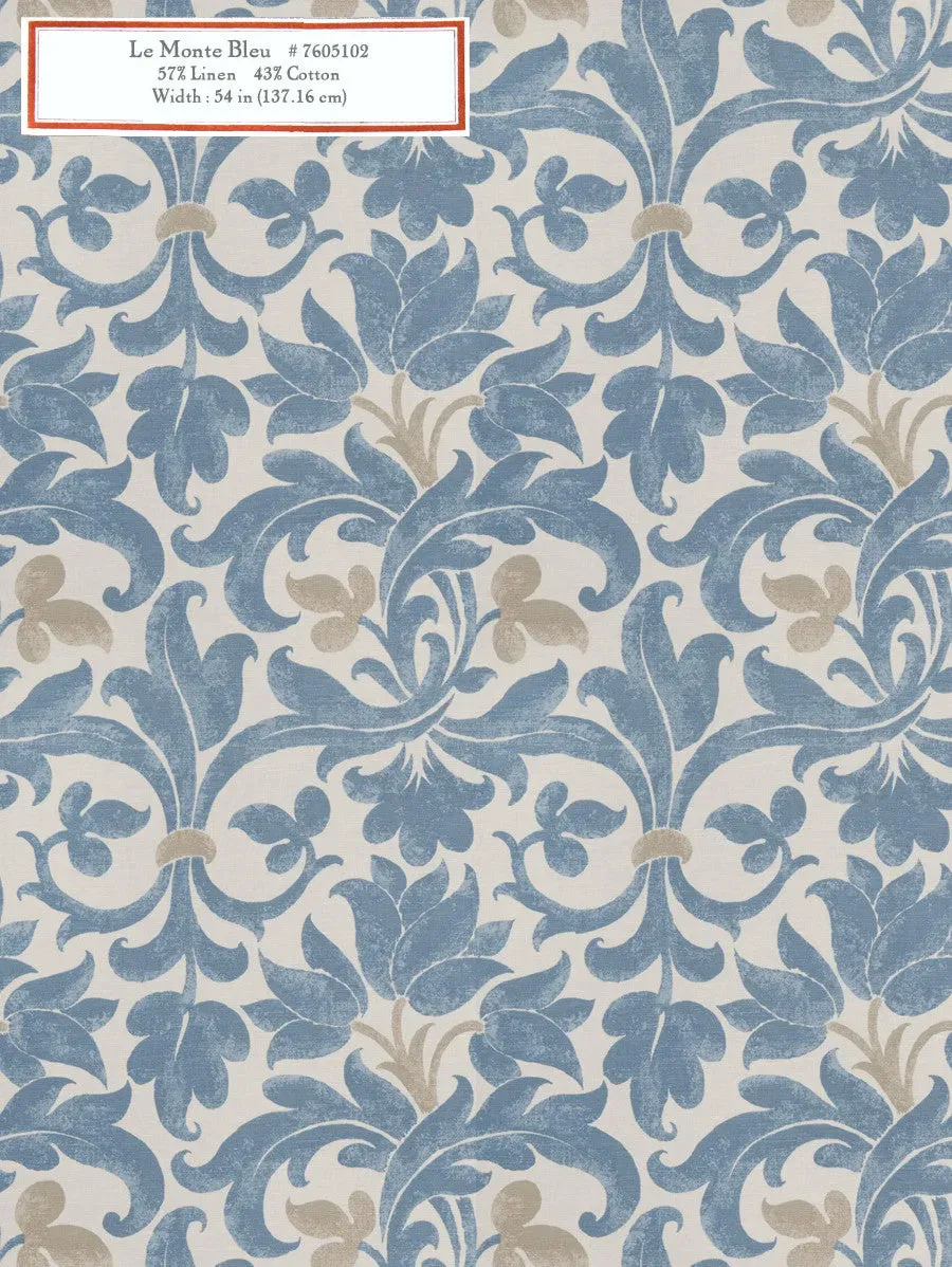French General Le Monte Bleu tissu ameublement 137 cm au mètre