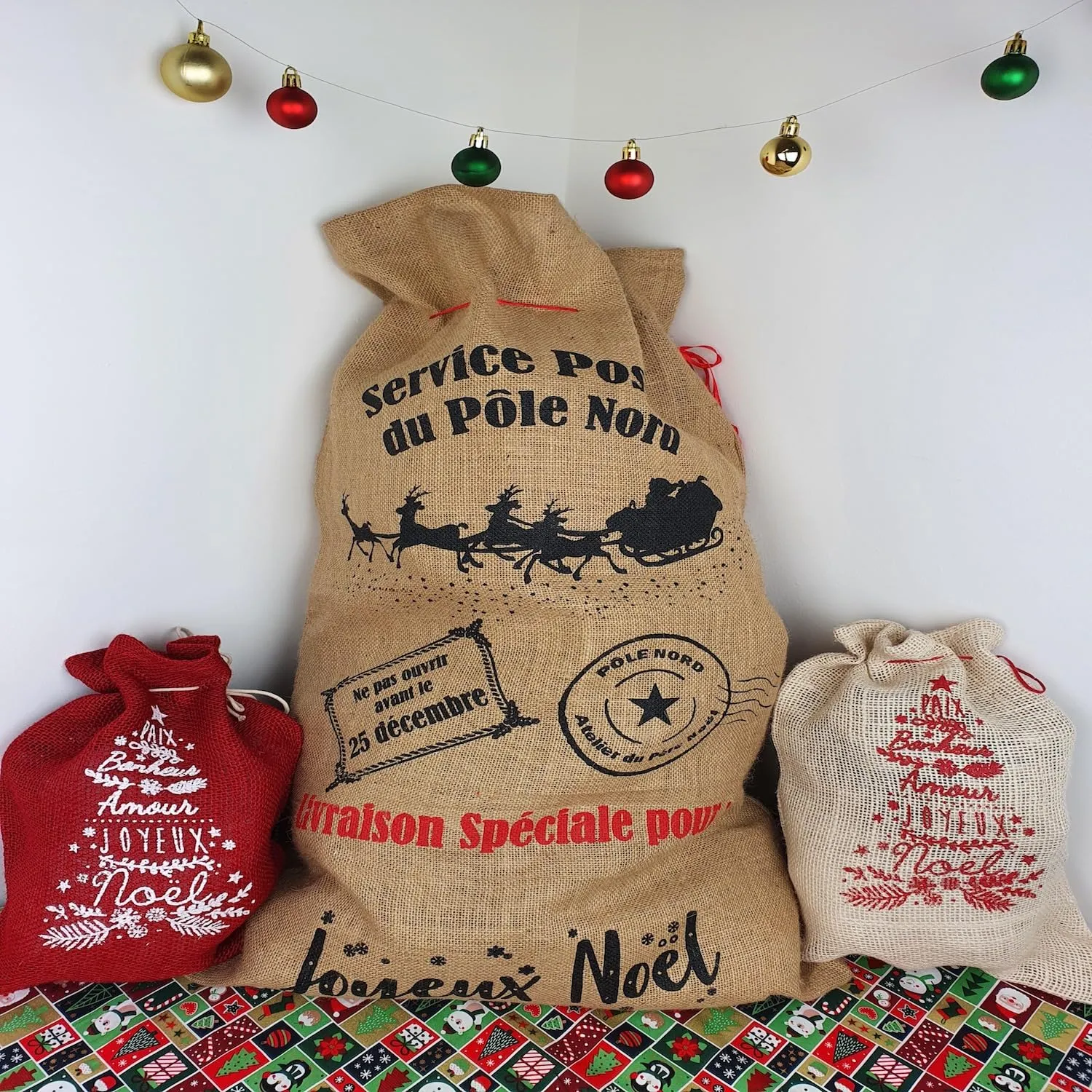 Tissushop hotte Père Noël toile de jute 50x80 naturel