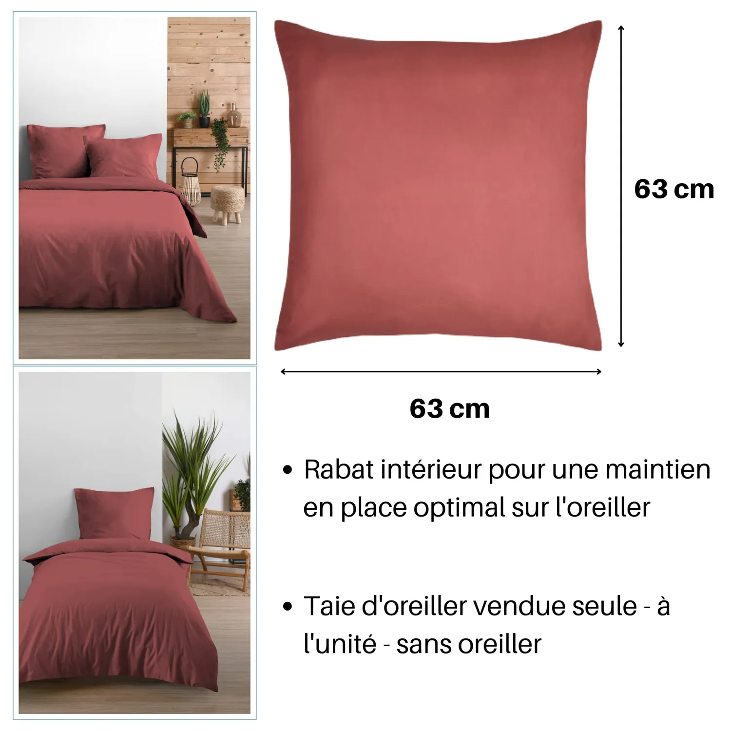 Stof Eden taie d’oreiller 63x63 cm grenache coton