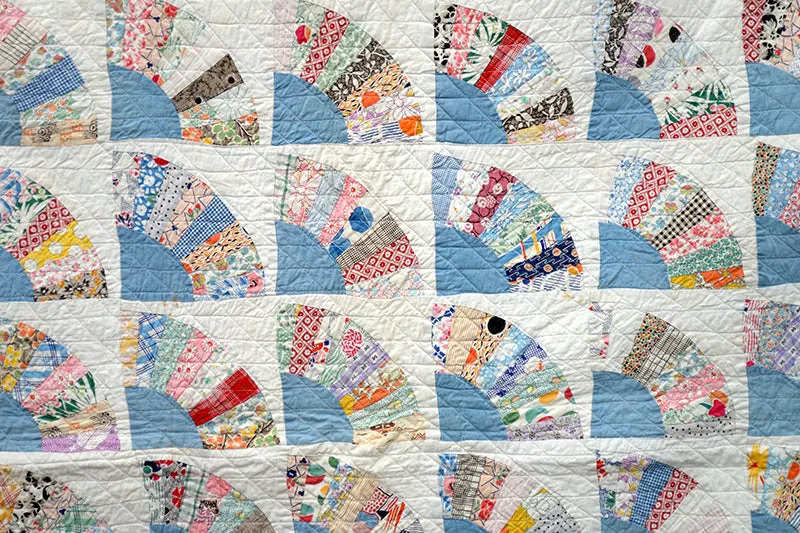French General Grandmother's Fan quilt ancien 165x206 cm