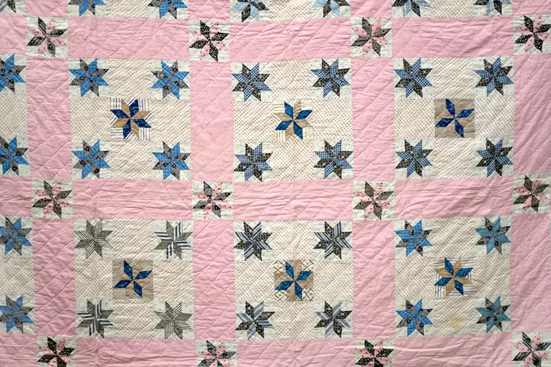 French General Antique Star quilt ancien étoiles 70x85 fait main