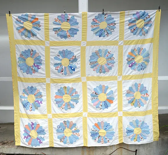 French General Vintage Dresden Plate Quilt Top dessus de quilt bleu