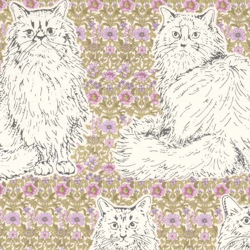 Yoko Saito Cat's Playground tissu coton bleu clair au mètre