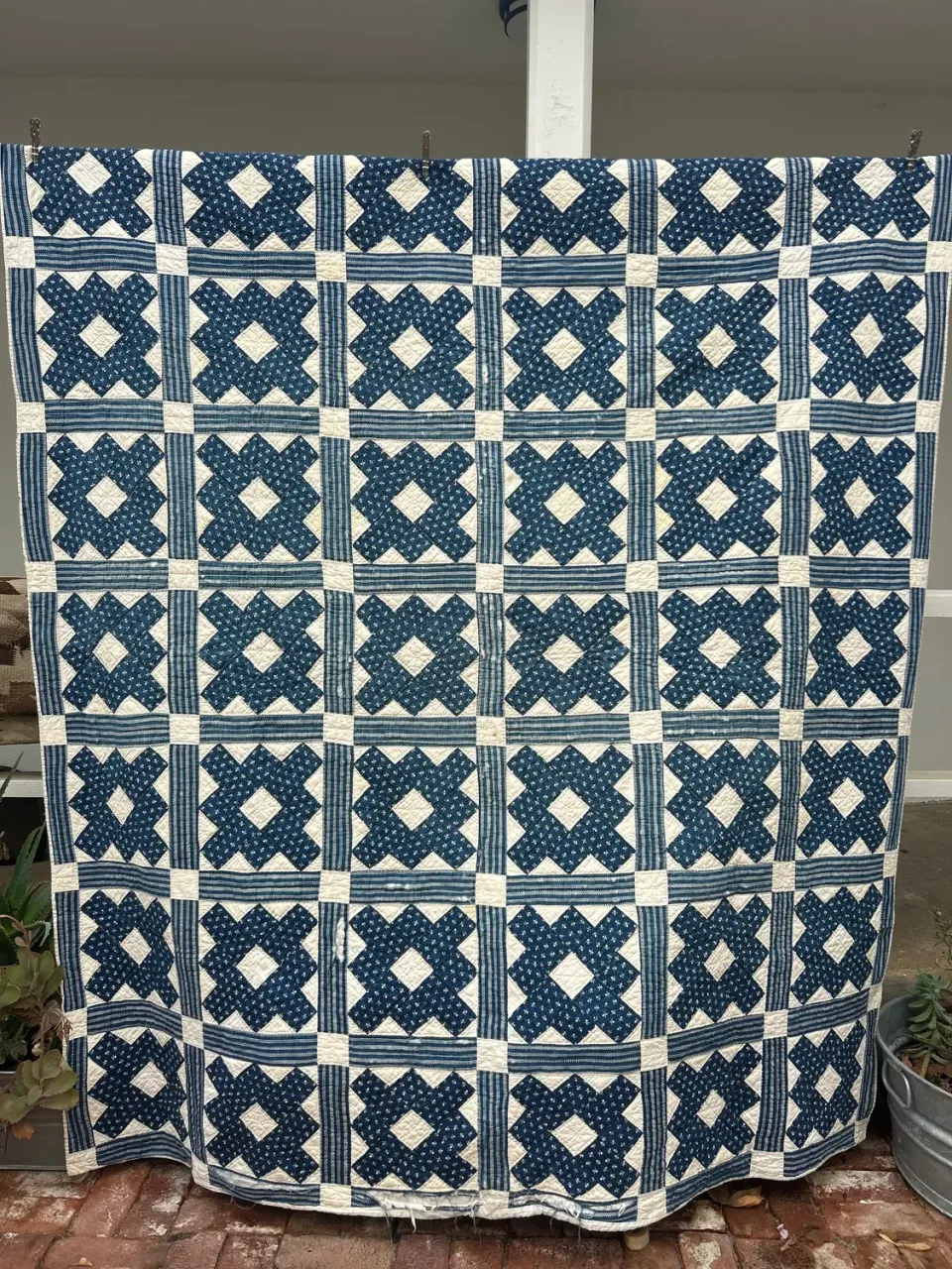 French General Early Indigo quilt ancien coton bleu 178x208 cm