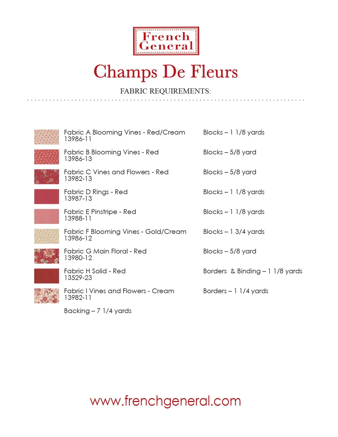 French General Joie de Vivre Champ de Fleurs patron quilt fleurs