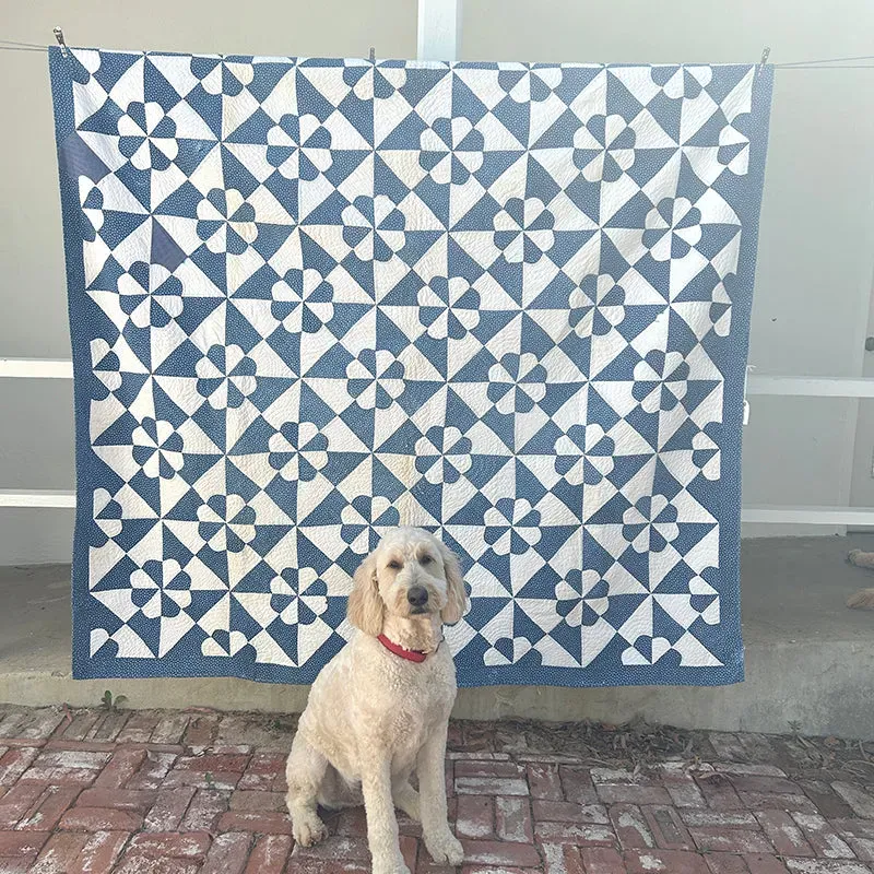 French General Blue Flower quilt ancien coton 198x200 cm
