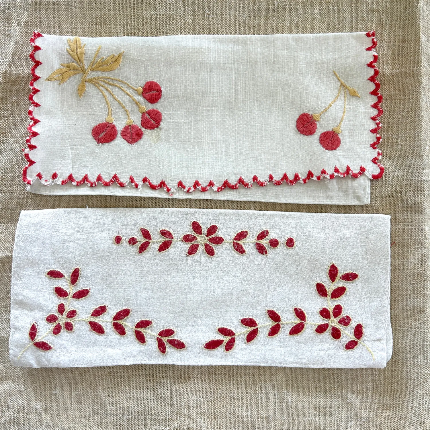 French General porte-serviettes vintage tissu brodé lot de 2