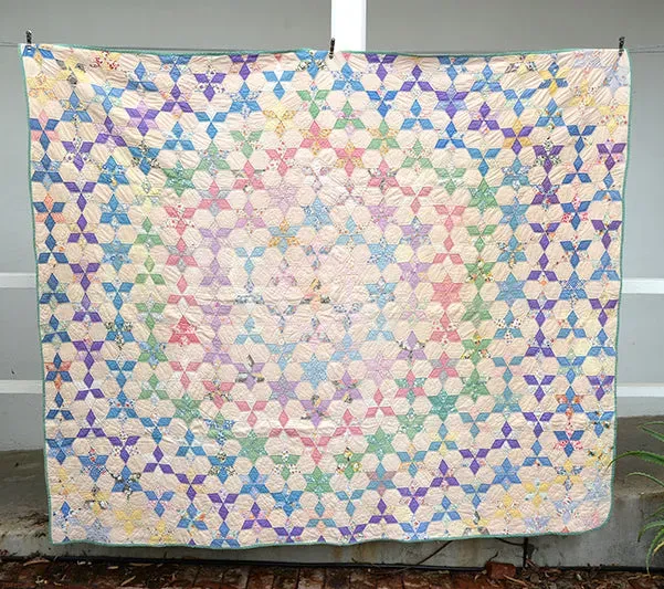 French General Tumbling Star quilt ancien pastel 180 cm main