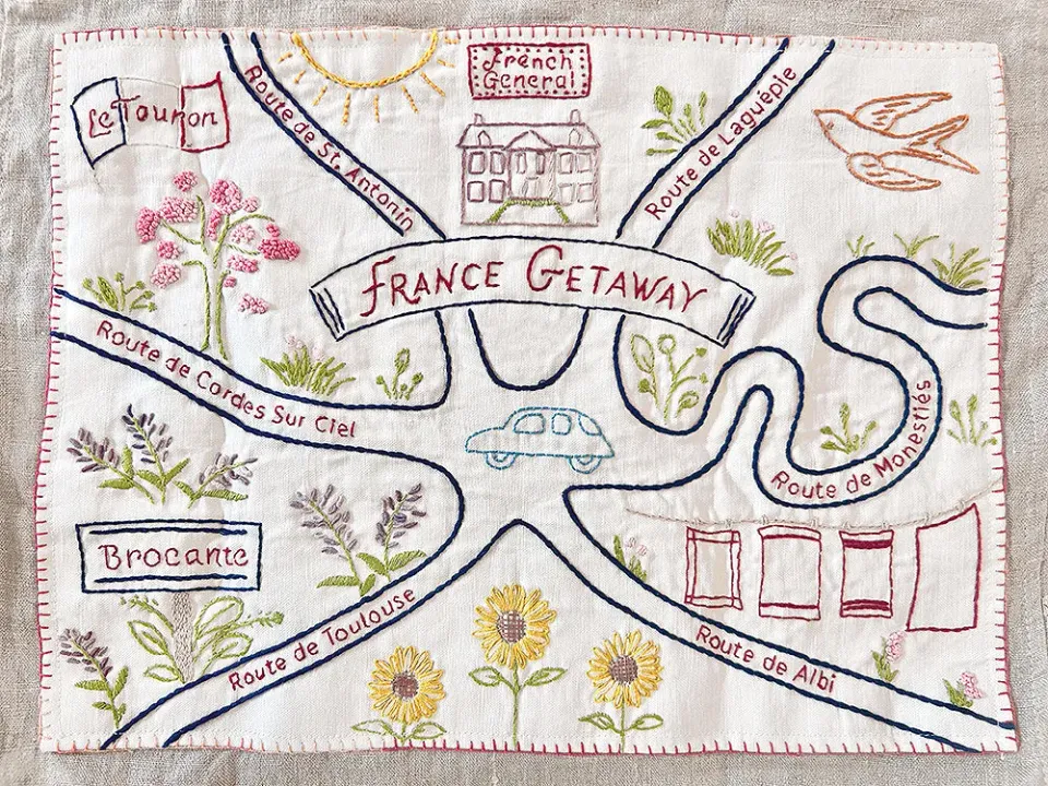 French General France Getaway kit broderie carte lin 35x25 cm