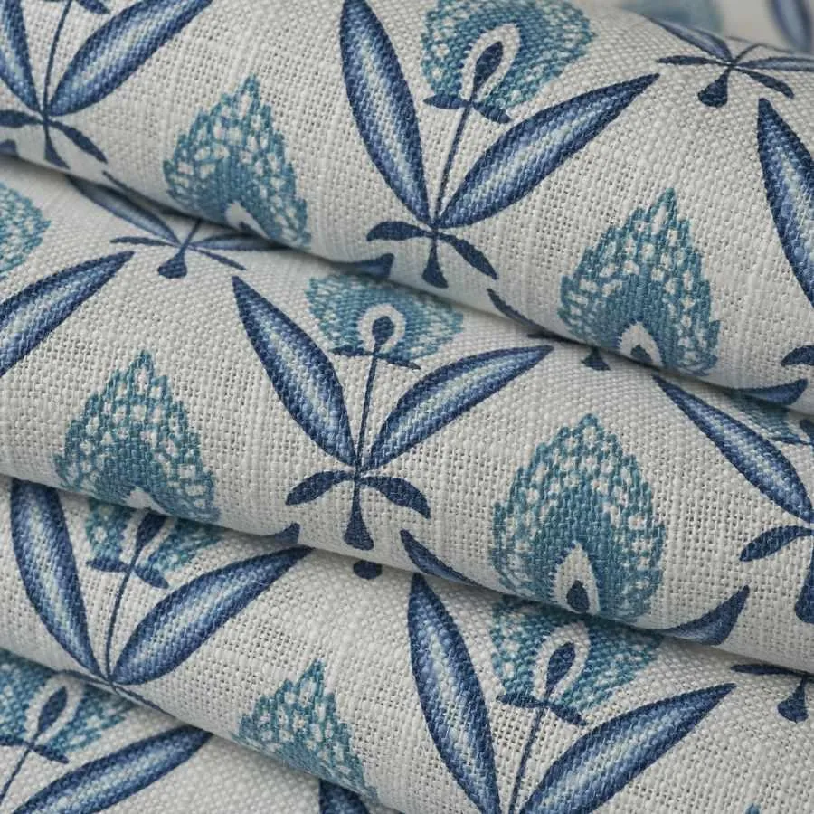 French General Darcy Azure tissu ameublement au mètre lin indigo