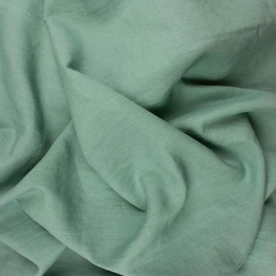 Tissushop Lin Lavé tissu lin eucalyptus 1 mètre 300 cm