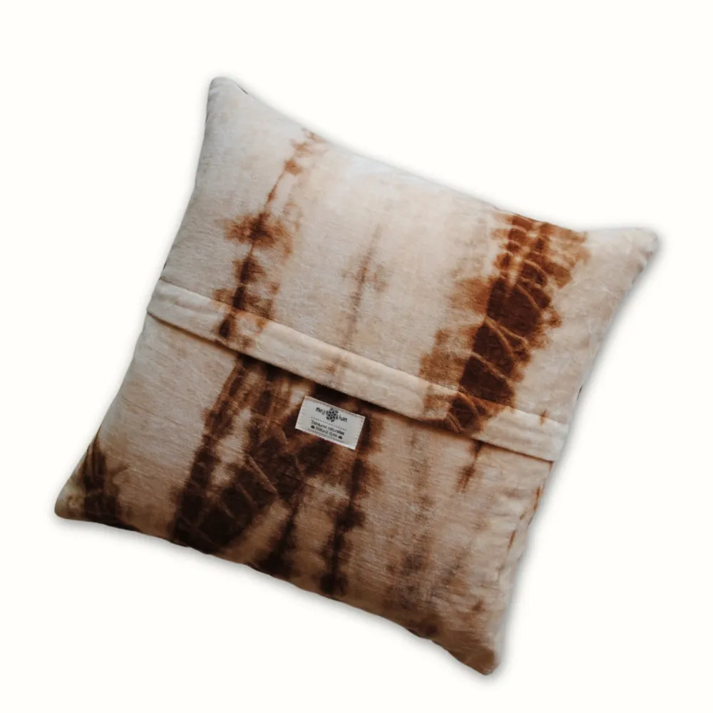 Tribu Indigo shibori coussin déco velours marron 40x40