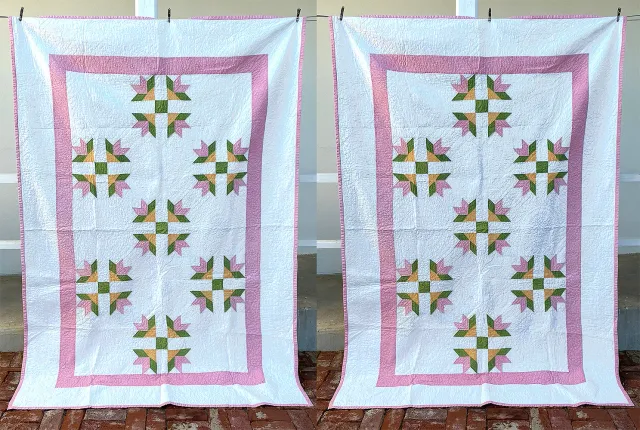 French General paire quilts Bear Claw dessus-de-lit ancien