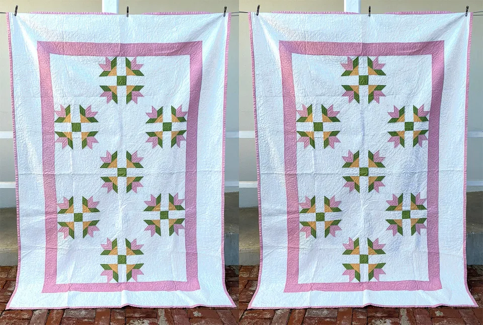 French General paire quilts Bear Claw dessus-de-lit ancien