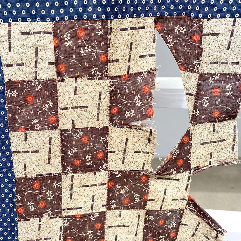 French General 16-Patch dessus de quilt ancien marron 178x183 cm