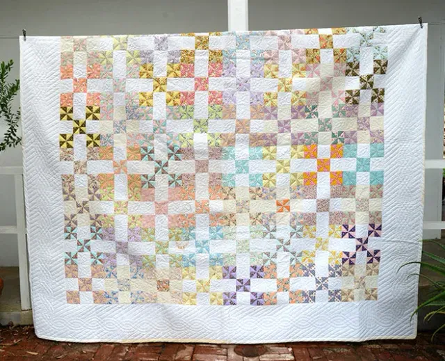 French General Nine Patch quilt vintage 259x259 cm coloris
