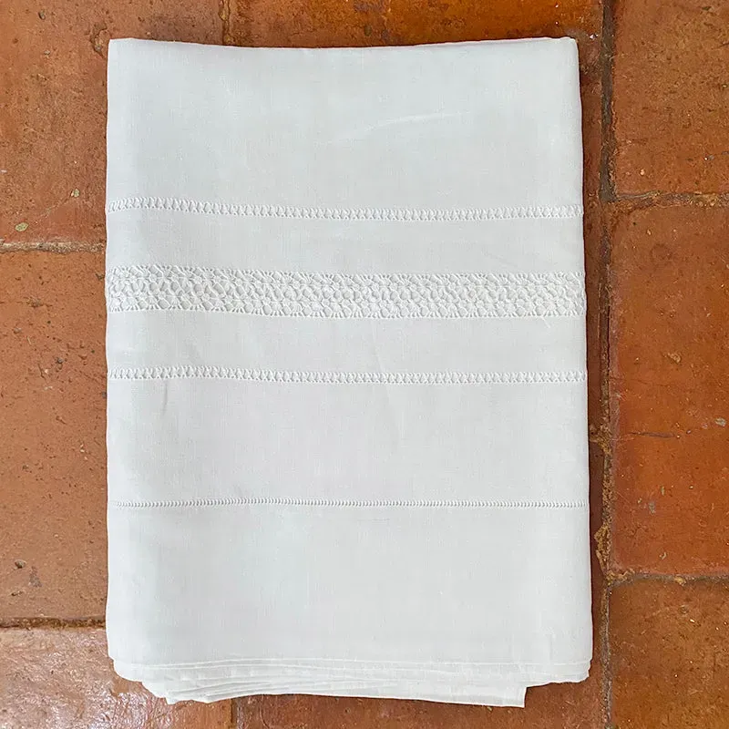 French General drap ancien lin blanc monogramme MF 233x317 cm