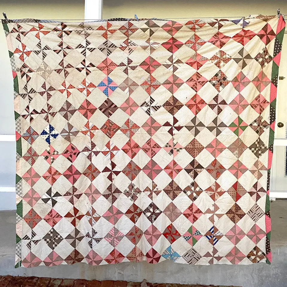 French General 1880 Quilt Top dessus quilt ancien 78x82