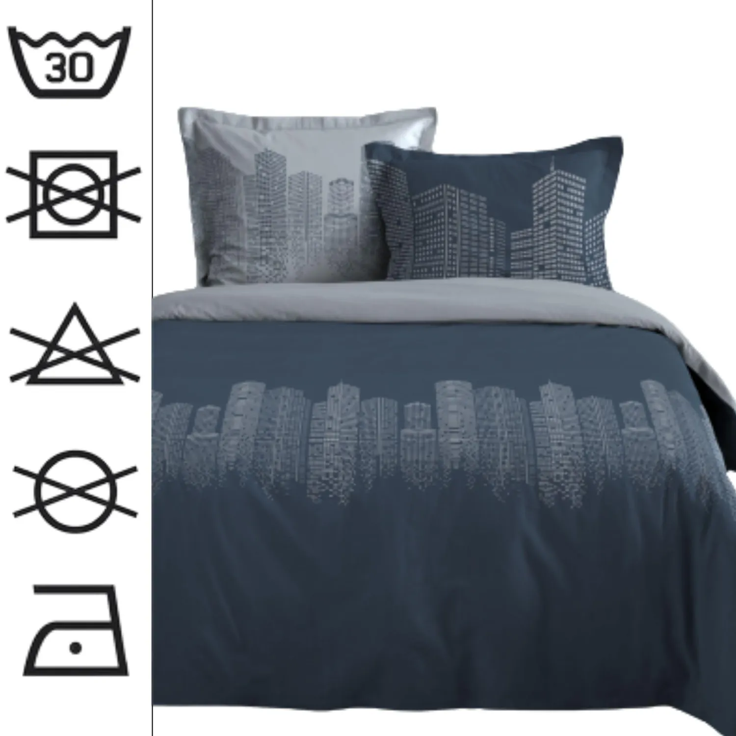 Stof Immeubles parure housse couette 240x220 bleu coton