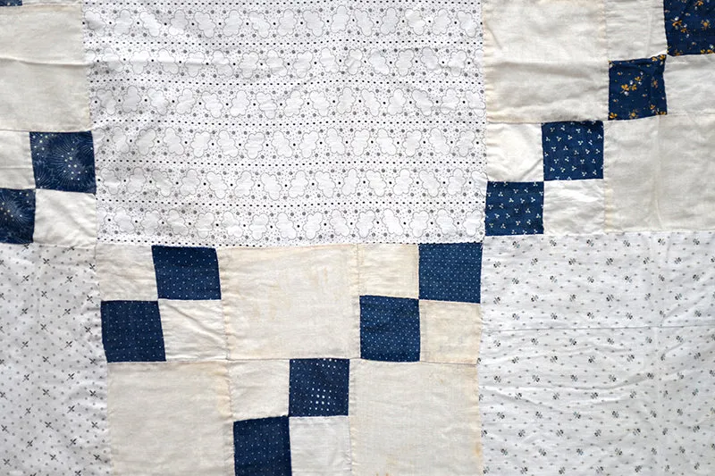 French General Irish Chain dessus quilt ancien indigo 172x198