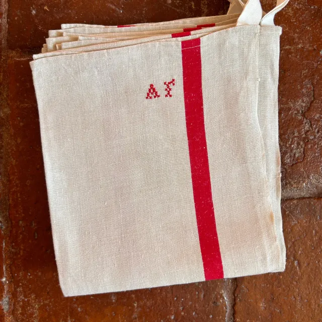 French General AF Torchon torchon lin ancien monogramme