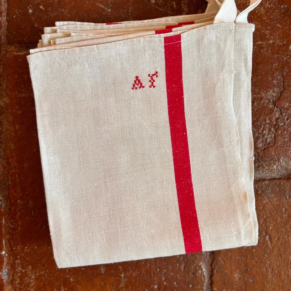 French General AF Torchon torchon lin ancien monogramme