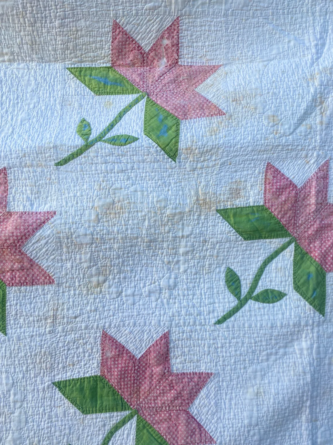 French General quilt ancien Tulip main 188 x 190 cm