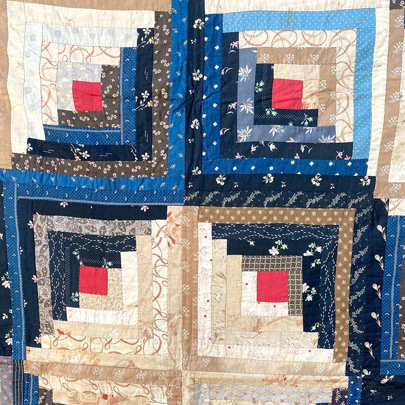 French General Log Cabin quilt ancien soie 208x211 cm