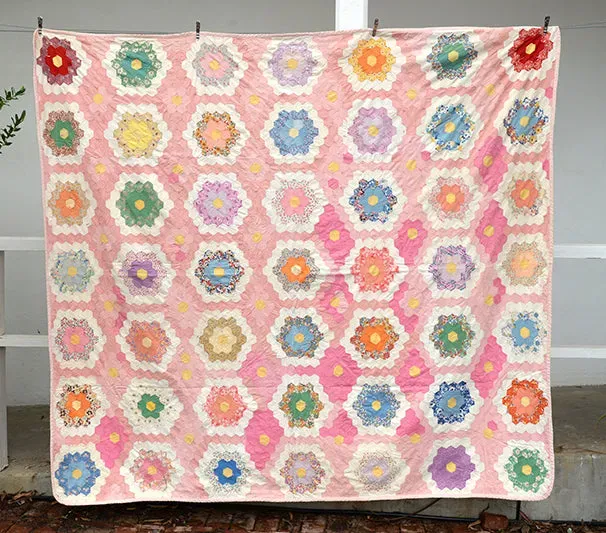French General Grandmother's Garden quilt ancien 73x82 fleuri